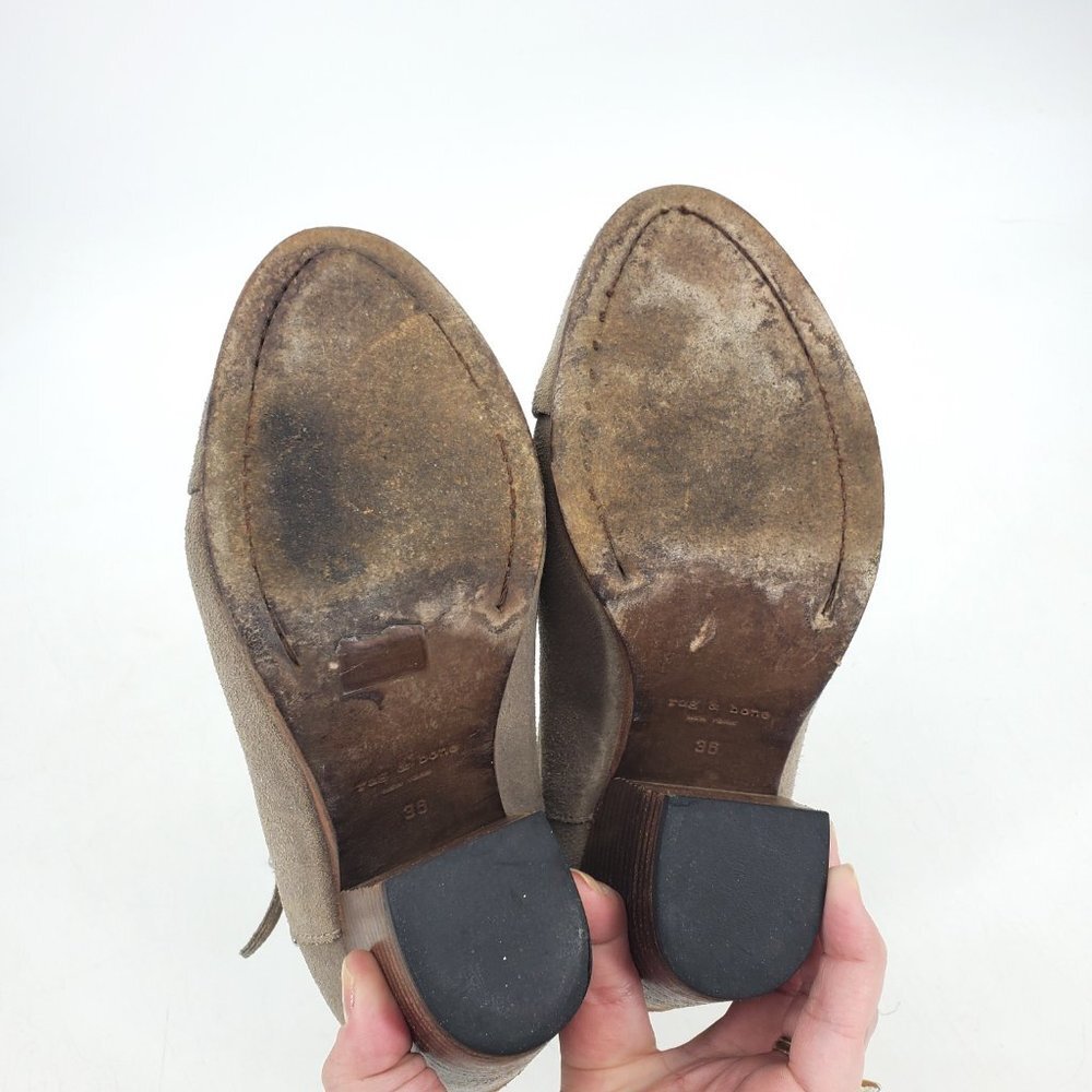 Rag & Bone Harrow Taupe Tan Suede Stacked‎ Heel Ankle Boots Size 36 6 US - Picture 8 of 9